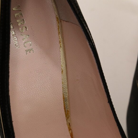 Versace Black/Gold Peep Toe Pumps Size 37.5/US 7.5 - Picture 9 of 10
